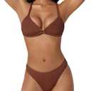 SUUKSESS Women High Waisted Triangle Bikini Sets Textured O Ring 2 Piece Swimsuit (Small, 178 Dark Brown)