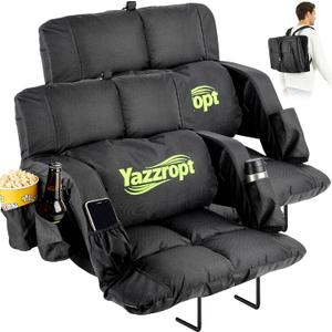 Wide Stadium Seat with Back Support for Bleachers Extra 5" Thick Padded Cushion 6 Reclining Positions Lumbar Support Pillow & Cup Holder Portable Stadium Chair for Sports Events, 25 in