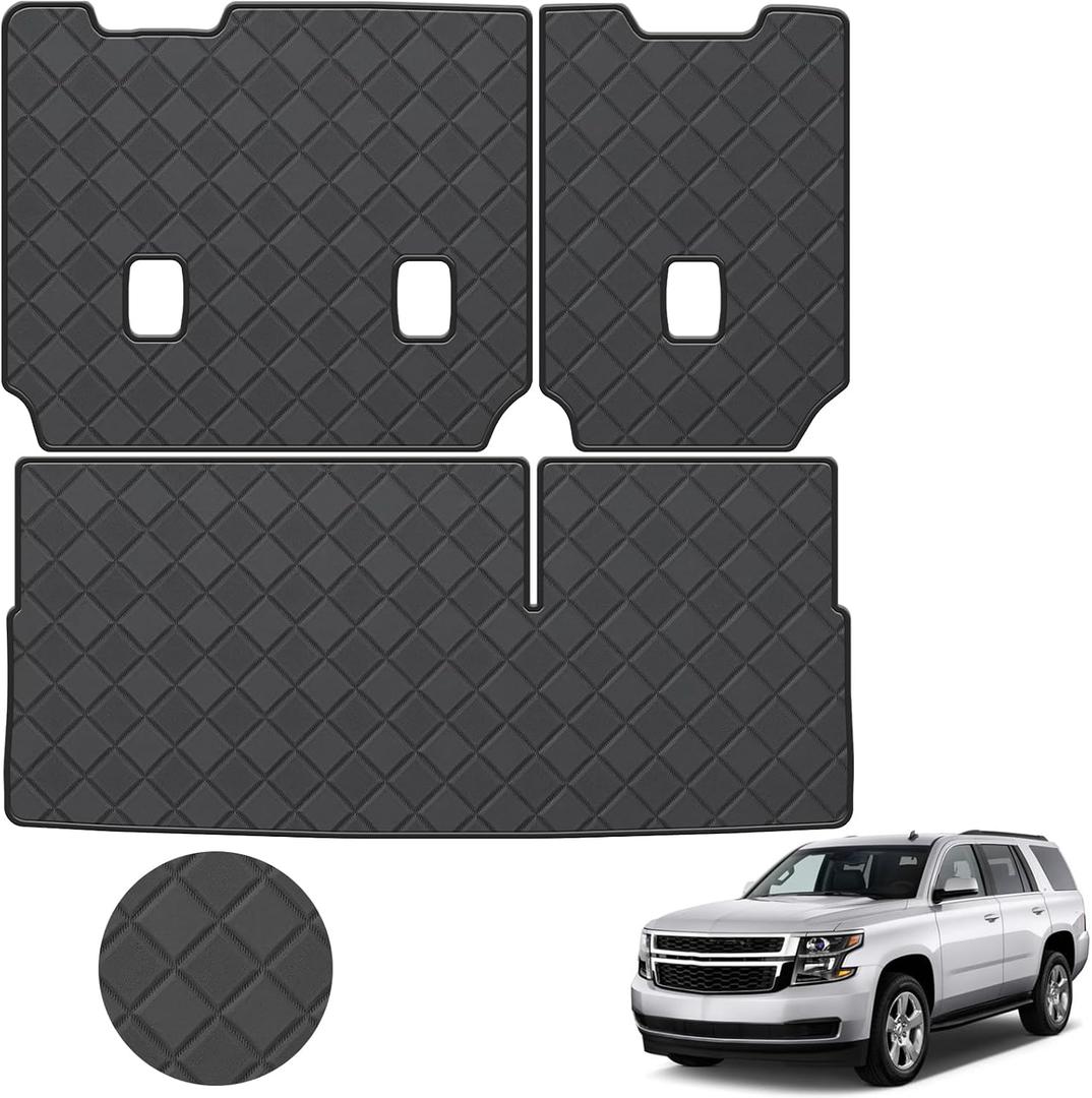 Cargo Liner & Backrest Mat for 2015-2020 Chevrolet Tahoe/GMC Yukon(Not for XL) - Custom Fit PU Leather Trunk Liner - All Weather Cargo Mats for Chevy Tahoe/GMC Yukon 2015-2020 (with 3rd Row Backrest Mat, Black Diamond)