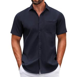 COOFANDY Mens Short Sleeve Casual Button Down Shirts Summer Untucked Dress Shirts with Pocket M, Color: Navy Blue