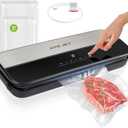 Food Sealer Vacuum Sealer-Tempered Glass Stainless Steel panel, LED Touch Control, Digital Display, Pulse/Moist/Dry/Seal/External Suction Modes, Includes 30 Vacuum Bags & Built-in Cutter (Black Gray)