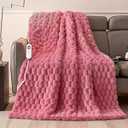Electric Blanket 50" x 60" Soft Ribbed Faux Fur Flannel Quick Heat 12 Heat Levels 1-12 Hour Timer & Overheat Protection & Auto Shut Off & ETL FCC (Blush Pink, Throw 50" x 60")