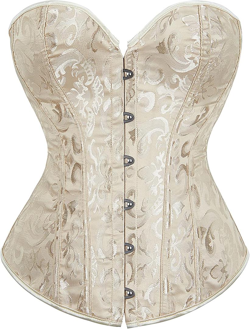 Alivila.Y Fashion Womens Vintage Floral Denim Overbust Corset Bustier Top (Large, Cream)