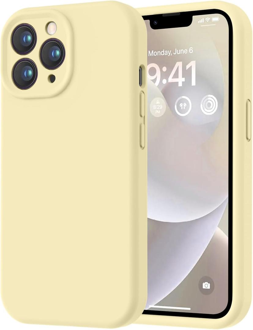 LOVE 3000 Designed for iPhone 13 Pro Max Case, Premium Silicone with [Soft Anti-Scratch Microfiber Lining] Shockproof Protective Phone Case for Men Women Girls 6.7", Creamy Yellow