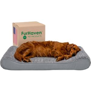 Furhaven Orthopedic Dog Bed for Large Dogs w/ Removable Washable Cover, For Dogs Up to 75 lbs - Ultra Plush Faux Fur & Suede Luxe Lounger Contour Mattress - Gray, Jumbo/XL