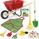 Kids Gardening Wheelbarrow Set, Metal & Wooden Garden Tools for Kids Ages 3-8, Real Wheelbarrows with Apron, Gloves & STEM Guide, Outdoor Backyard Garden Toy Gift (Wheelbarrow Garden Set)