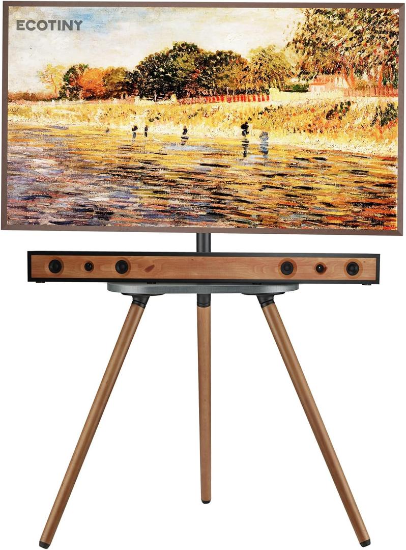 Tripod Easel TV Stand for 43 to 65 Inch LCD LED OLED Screen, Height Adjustable and Swievel TV Stand, Portable Corner TV Floor Stand with Wooden Tray, VESA 400x400mm, Minimalist Black Walnut