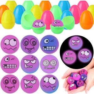 Seeiuua 18Pack Prefilled Easter Eggs with Toys Easter Glow in The Dark Bouncy Balls Bulk Easter Basket Stuffers Gifts for Kids, Easter Eggs Filled with Toys for Kids Easter Egg Toys
