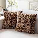 Soft Leopard Print Throw Pillow Covers 18x18 Set of 2, Cheetah Print Room Decor Faux Fur Fluffy Throw Pillows 18 x 18, Velvet Fuzzy Decorative Pillow Covers, Stockholm Style Room Decor for Women