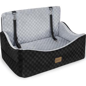 JOEJOY Dog Car Seat for Medium/Large Dogs - Reversible Dual-Sided Travel Dog Car Bed with Memory Foam, Washable Pet Booster Seat for Dogs up to 55 lbs or 2 Small Dogs, 2 Safety Leashes, Grey