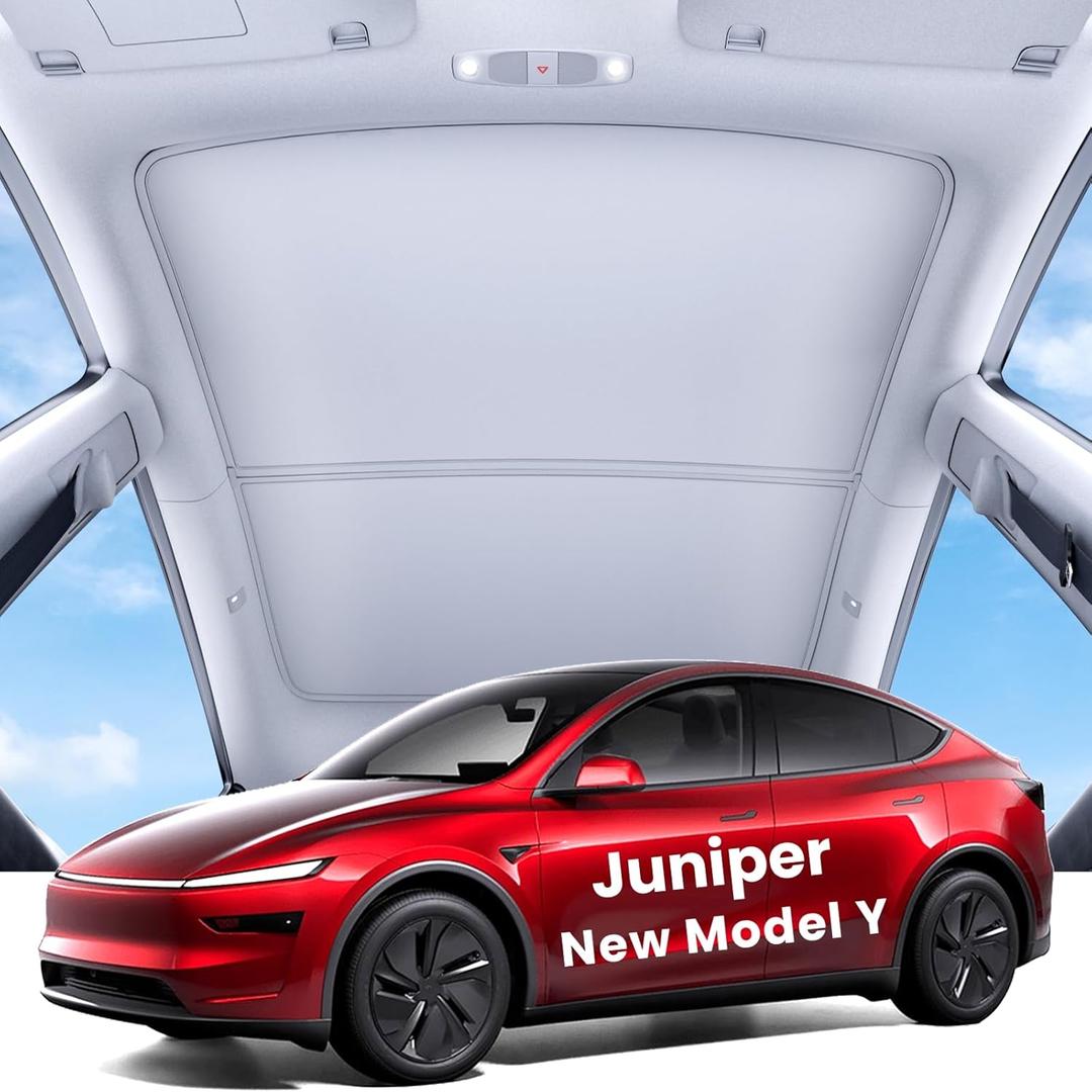 REEVAA 2026 Upgraded Tesla Model Y New (Juniper) Sunshade Roof [No Gaps, No-Sagging] Model Y Accessories Heat Insulation Foldable Glass Sunroof Cover for Model Y Juniper 2025-2026, 2PCS, Gray