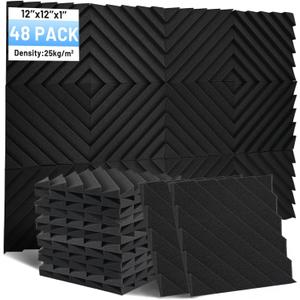 Focusound 48 Pack Sound Proof Foam Panels, 1" x 12" x 12" Acoustic Foam Panels for Wall High Density Soundproofing Wedge Panels for Studio Office Game Room