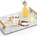DEAYOU Decorative Tray with Gold Handles, Natural Marble Stone Tray, 12" Nightstand Serving Tray with Metal Handle, Perfume Tray Pastry Food Board for Bathroom, Vanity, Coffee Table, Desk, White