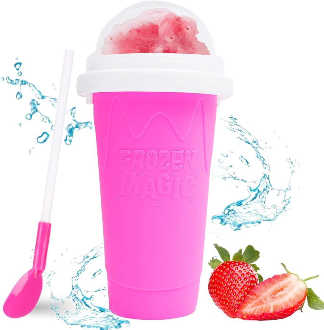 Magic Slushy Maker Squeeze Cup Slushie Maker, Homemade Milk Shake Maker Cooling Cup Squee DIY Birthday Gifts for Kid (Pink)