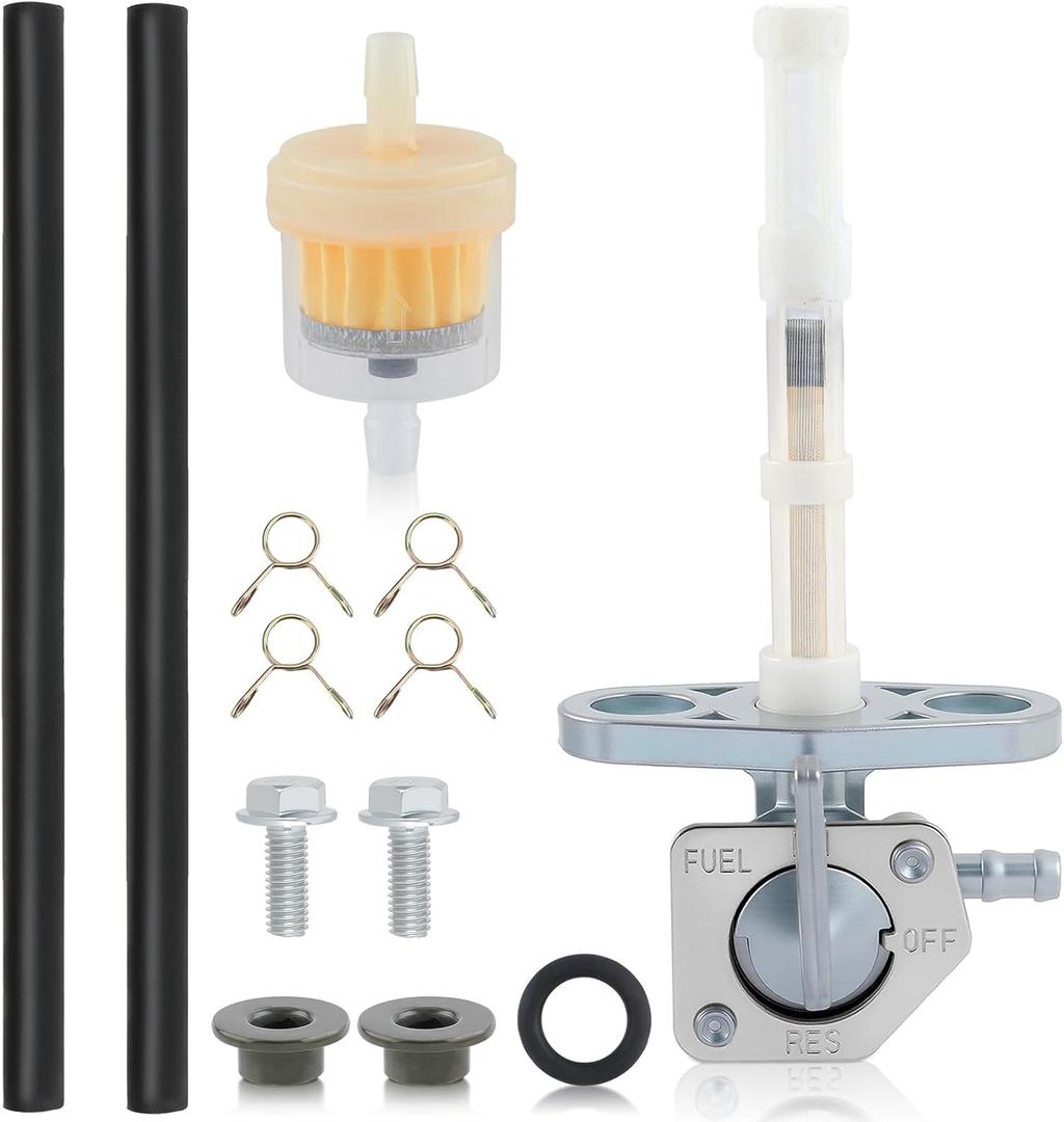 16950-GCF-671 Fuel Petcock Valve Compatible with HONDA XR50R XR70R XR80R XR100R CRF50F CRF70F CRF80F CRF100F CRF150F CRF230F 16950-GEL-701 Petcock with Gas Oil Fuel Filter Tubing Fixed spring