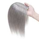 MY-LADY Human Hair Toppers for Women Real Human Hair Thin 7 * 13CM Silk Base with Lace Clip in Remy Hairpieces 150% Density 8 Inch Grey