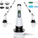 Electric Spin Scrubber - Cordless Bathroom Scrubber with 7 Brush Heads - Dual Speed IPX7 Waterproof Power Scrubber for Heavy-Duty Bathtub, Glass, Tile, and Car Cleaning (White)