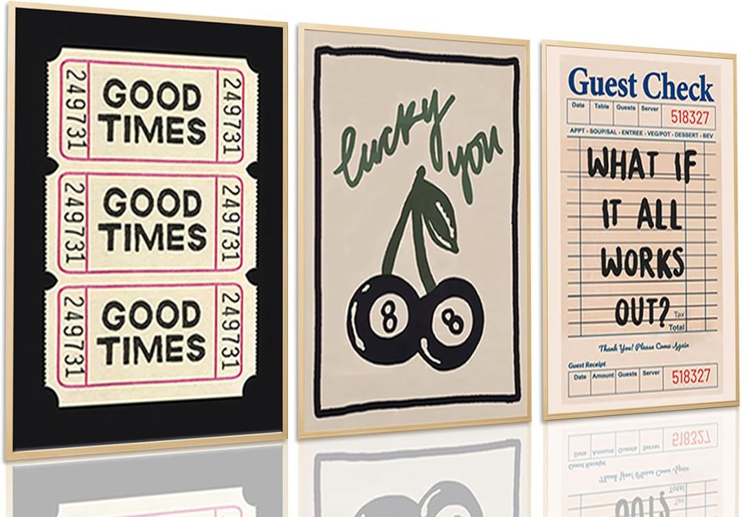 Dytila What If It All Works Out Quote Wall Art Set of 3, Retro Good Times Trendy Pictures Wall Decor Lucky You Vintage Room Aesthetic Posters, Prints for Bar Cart Apartment Decor Unframed 12x16 in (16L" x 12W")
