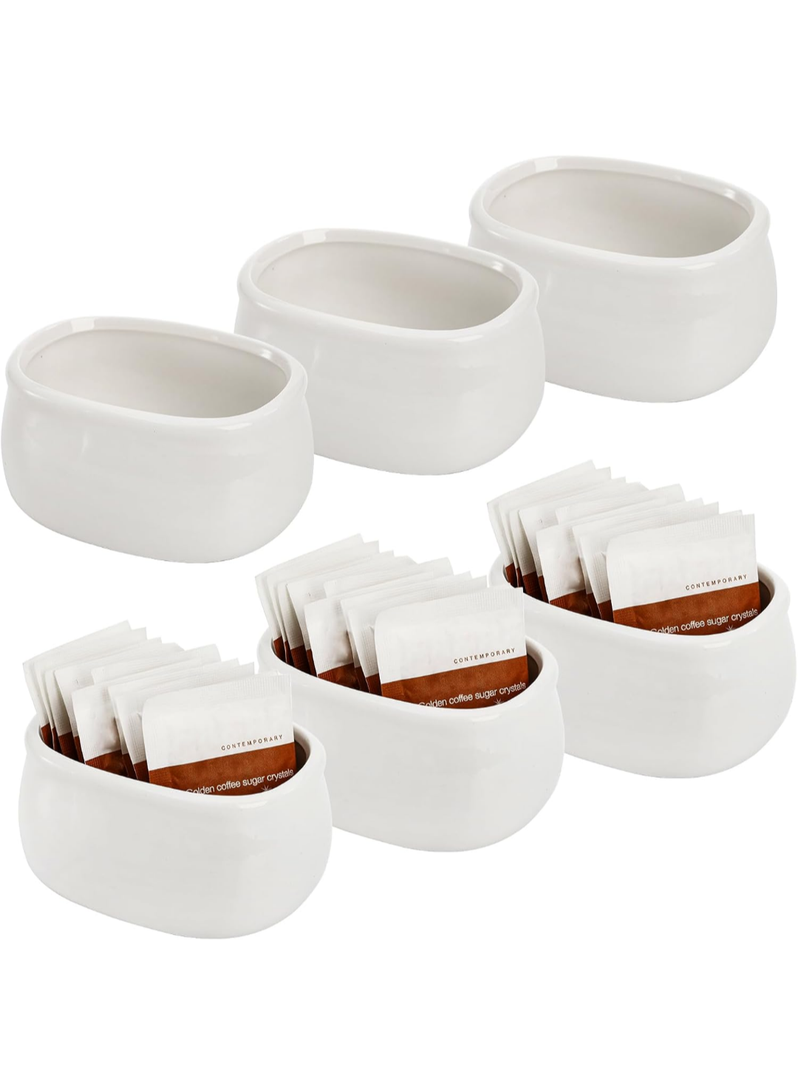 Dicunoy Set of 6 Sugar Packet Holder, Ceramic Sugar Caddy for Sweetener, Classic Restaurant White Tea Bag Organizer Bowl Storage Dish for Coffee Bar, Home