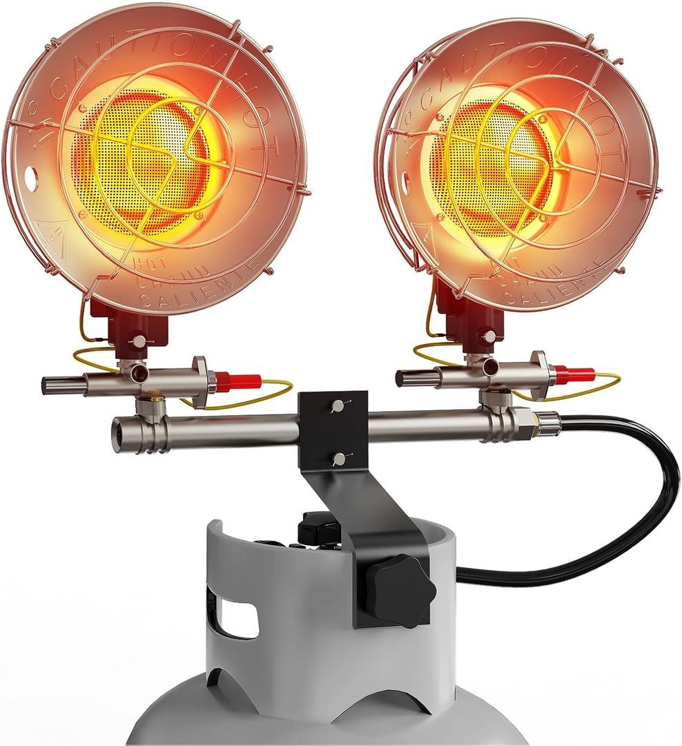 Buyplus Propane Heater 30,000BTU, Portable Outdoor Propane Heater with 3 Adjustable Modes & Safety Shut-off Valve, 30 Rotating Double Tank Top Tent Heaters for Camping, Fishing, Outdoor Use, Red