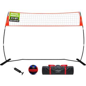 12FT Portable Volleyball Training Net for Hitting or Serving Drills, Outdoor & Indoor Freestanding Practice Net With Height Adjustable, Carry Bag