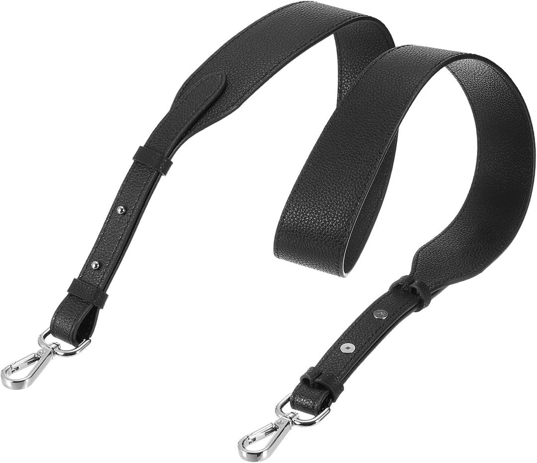 uxcell Leather Purse Strap, Adjustable Crossbody Replacement Straps for Handbags, Shoulder Bag (Black, Silver Clasp)