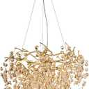 Crystal Gold Chandelier Modern Round Ceiling Pendant Light Fixture Tree Branch Chandeliers for Living Room Dining Room Kitchen Bedroom Hotel