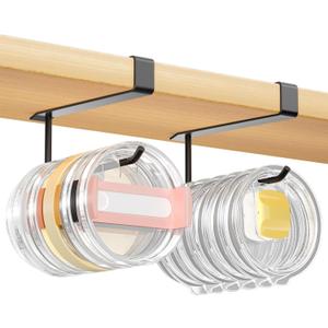 2 Pack Tumbler Lid Organizer, Under Cabinet Cup Lid Holder for Yeti Insulated Mug/Stanley Insulated Mug/Simple Modern Insulated Mug Lid, No Gluing, No Drilling, Up to 10 Lids (Black) (Standard)