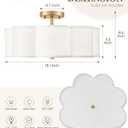 Gold Semi Flush Mount Ceiling Lights, 4-Light 18" Ceiling Light Fixtures with Fabric Shade in Flower Shape, Farmhouse Brass Drum Lighting for Nursery Bedroom Kitchen, AD-22009-4SF-GD