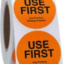 1.5 Inch USE First Stickers Food Service Inventory Control Labels Trilingual Product Labels Orange - 500 Stickers Per Roll (10 Rolls)