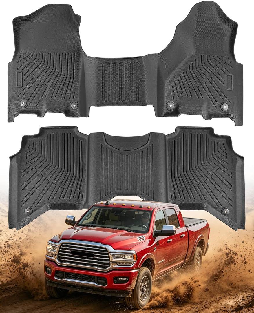 Floor Mats for Ram 2500/3500: 2019-2026 Crew Cab with Front Bench Seat, All Weather TPE Car Accessories, Rubber Truck Carpets Pickup Liners Custom Fit for Ram 2025 2024 2023 2022 2021 2020