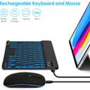 LAMA 7 Colors Backlit Bluetooth Keyboard and Mouse Combo for iPad Pro/Air/Mini, Ultra-Slim Rechargeable Wireless Keyboard and Mouse for iPhone 15/14/13 Pro/Samsung/Tablet/PC/Laptop/iOS/Windows/Android