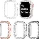 Goton 4-Pack Bling Bumper for Apple Watch Series 6 5 4 SE 44mm Case, Women Glitter Diamond Rhinestone Protector Cover for iWatch Accessories 44 mm (Clear+Silver+Black+Rose Gold(No Glass))