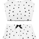 Hilinker Women's Graphic 2 Piece Pajama Set Summer Cute Crop Cami Top and Shorts Ribbed Sleepwear Sets Black Heart Large (White, L)