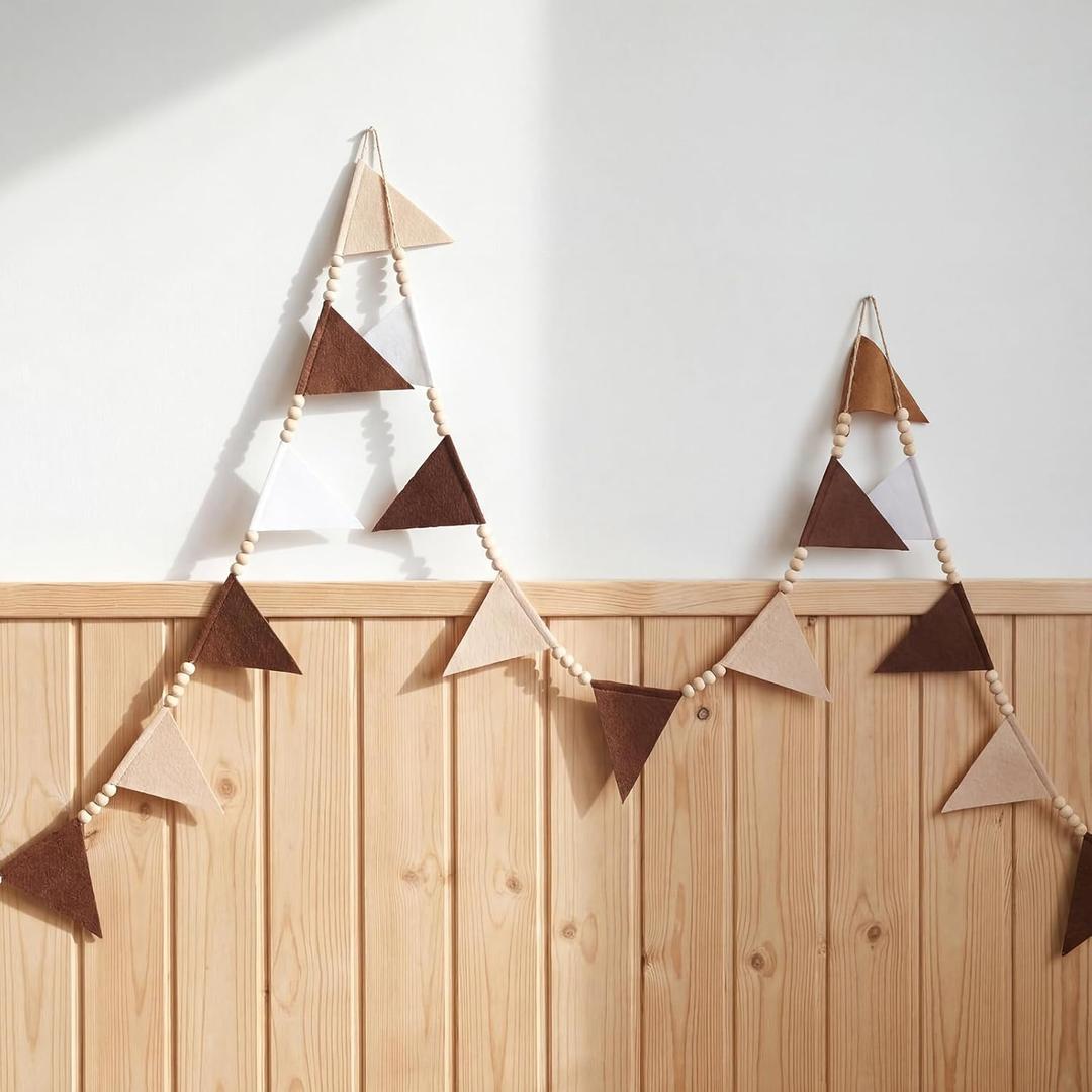 Giegxin Easter Nursery Felt Pennant Banner Flags Wooden Beads Felt Banner 13 Flags 40 Wood Beads Garland Triangle Bunting Boho for Bedroom Playroom Birthday Wedding Spring Holidays Party Decor 8.44 ft