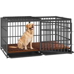 Rovibek 61 Inch Heavy Duty Dog Crate, Indestructible Dog Crate, High Anxiety Steel Dog Crates, Indoor Escape Proof Dogs Crate with Tray, Double Door Impact Dog Crates for Large Dogs