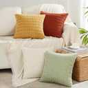 Fancy Homi 4 Packs Boho Fall Decorative Throw Pillow Covers 18x18 Inch for Living Room Couch Bed Sofa, Rustic Farmhouse Home Decor, Soft Plush Striped Corduroy Square Cushion Case 45x45 cm