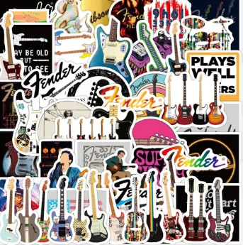 Love Guitar Stickers Fender Electric Guitar Stickers 50 Pcs Water Bottle Waterproof Cool Aesthetic Vinyl Laptop Luggage Skateboard Computer Stickers for Teens Boys Adult(Guitar)