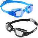 Adult Swim Goggles 2 Pack Anti Fog Swimming Goggles, No Leaking UV Protection Pool Goggles for Men Women Youth