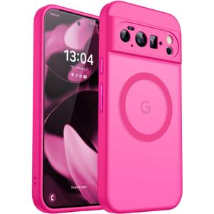 CANSHN Magnetic for Google Pixel 10 Pro Case(6.3 Inch), Upgraded [Full Camera Protection] [Compatible with Magsafe] [Translucent Matte] Shockproof Protective Phone Cover, Hot Pink