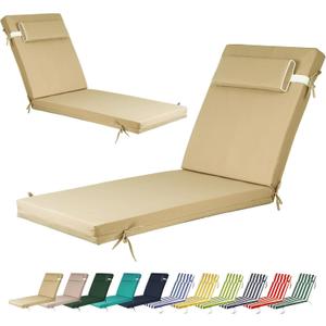Chaise Lounge Cushions for Outdoor Furniture, Waterproof 80 x 26Inch Patio Chaise Lounge Cushion with Ties, 2.8 inch Thicks Replacement Cushion for Lawn Pool (Beige, 80 * 26 inch)