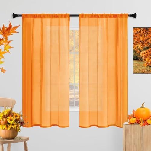 Laseniewa Sheer Curtains 84 Inches Long 2 Panels, Rod Pocket Short Curtain for Kitchen, Bedroom, Cafe Window(Orange 38" W x 84" L)