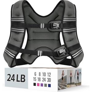 Zeerun Weighted Vest for Women & Men with Reflective Stripe and Adjustable Buckle, Comfortable & Durable Rucking Vest for Walking, Running & Strength Training, 24LBS-Gray