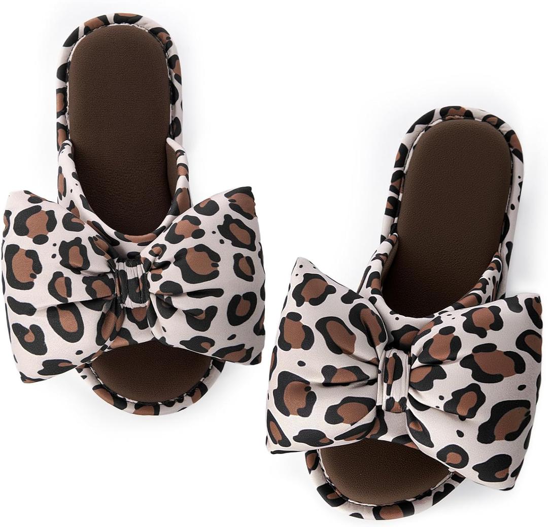 EverFoams Women's Satin Open-Toe Bow Slippers Indoor Bedroom House Shoes | machine-washable,gifts,anti-slip sole,lightweight,cozy,, Size US 9-10