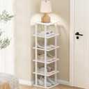 White Bamboo Shoe Rack for Small Spaces 6 Tier Tall Vertical Narrow Rack for Closet Stackable Shoe Holder, Stand for Entryway Storage Shoe Organizer Slim Shoe Shelf