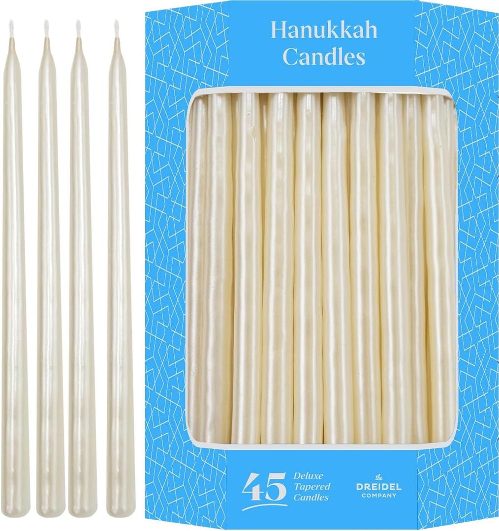 The Dreidel Company Dripless Chanukah Hanukkah Candles Decorative Mother of Pearl, 45 Candles 1-Hour Burn Time (Single)