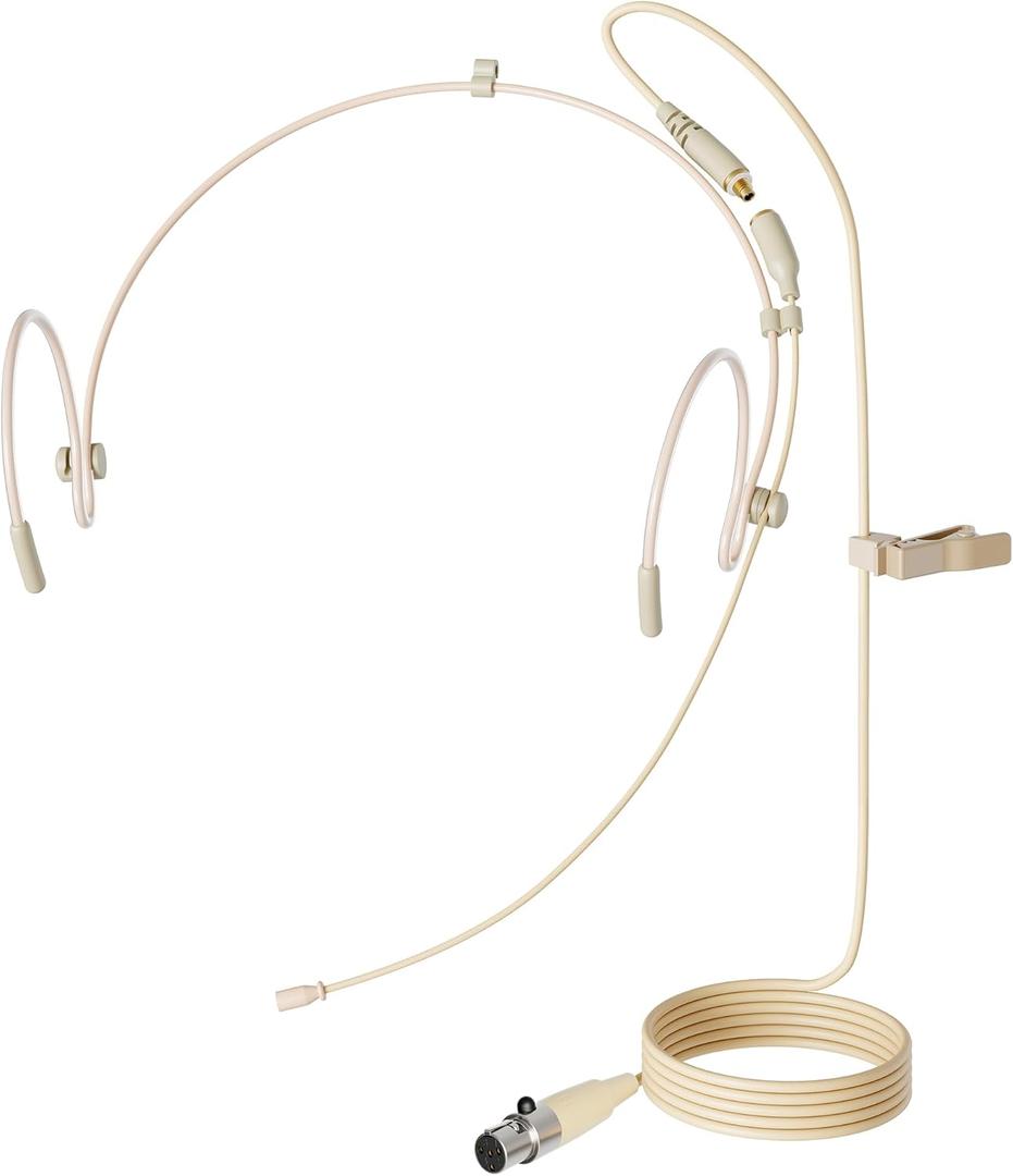 J K Pro Earhook Headset Headworn Microphone MIC-J 071S Compatible with Shure Wireless System - Mini XLR TA4F Detachable Cable