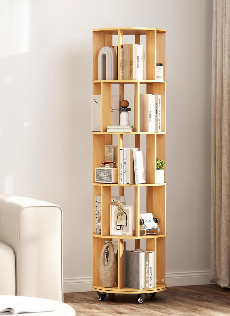 5 Tier 360° Rotating Bookshelf with Larger Capacity