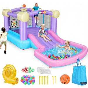 Whubefy Inflatable Bounce House for Kids 3-6, Bouncy House Indoor,Jumping Castle with Blower for Kids,Bounce Castle 161 X 82 X 63 in for Party,Backyard