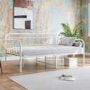 JURMERRY Metal Daybed Frame Twin Size with Steel Slats Platform Furniture, White